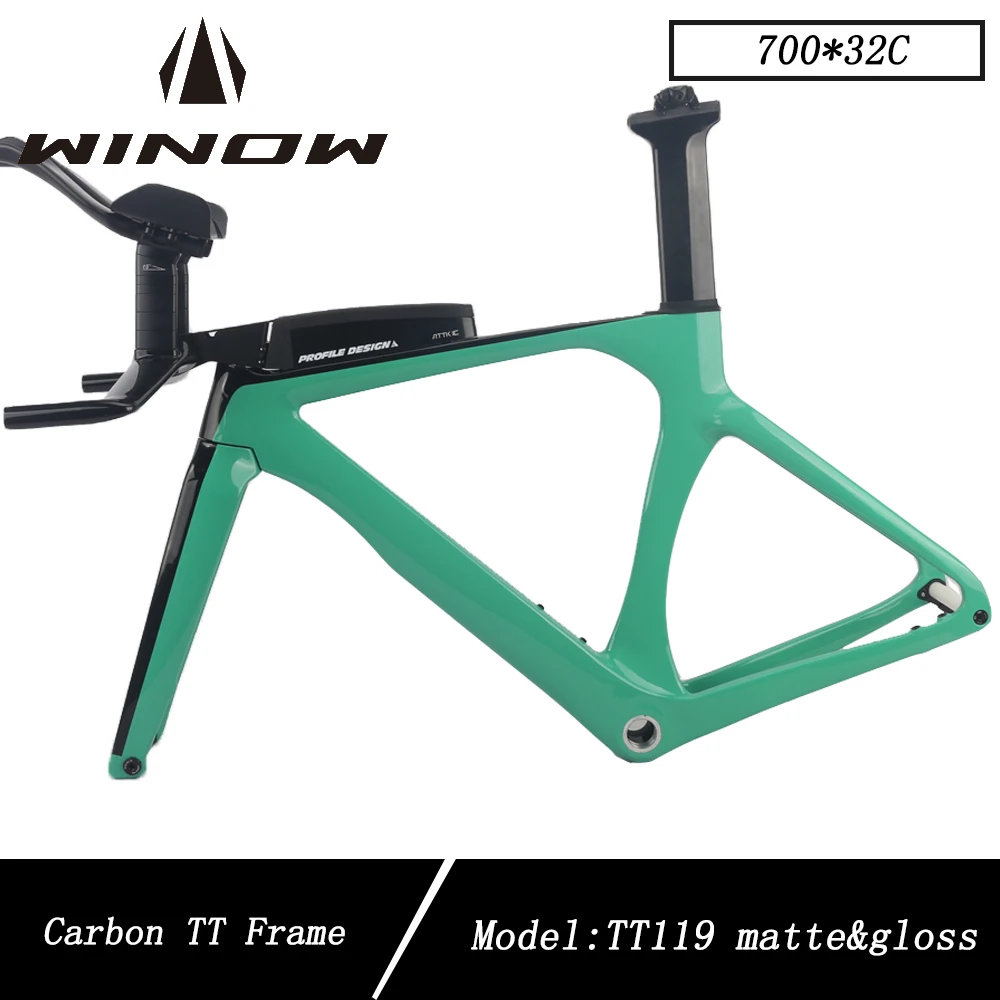 

Велосипедная рама Winow Carbon TT Green Gloss 700*32C Дисковый тормоз Time Trial Road TT Frameset с рулем и коробкой Гоночный велосипедный велосипед