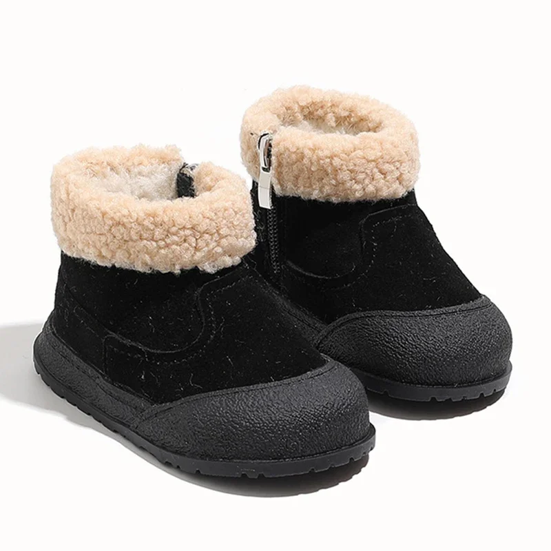 Dziewczęce buty śniegowe 2024 Winter New Children\'s Plush Warm Thick Children\'s Cotton Shoes Soft Sole Anti Slip Baby Kid\'s Short Boots