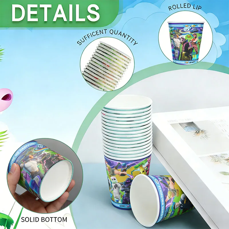 Fortnight-Themen Pappteller, Becher und Strohhalme Set für Gamer-Geburtstagsdekoration, Gaming-Party Tischgeschirr-Sets und Arrangements – Detail 4