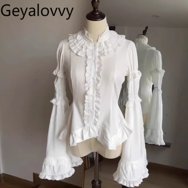 Summer Classical Slimming Skinny Gothic Lolita Inner Shirt Lolita Sweet Versatile Stand-Up Collar Sleeve Solid Color Tops