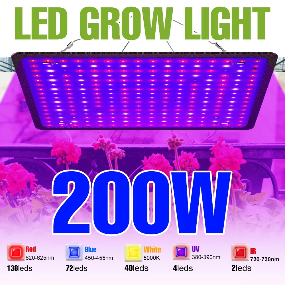 

200 Вт светодиодная квантовая доска, заполняющая лампа, полный спектр света для выращивания растений, тепличная палатка, комнатные рассады, лопатки, освещение для выращивания в горшках