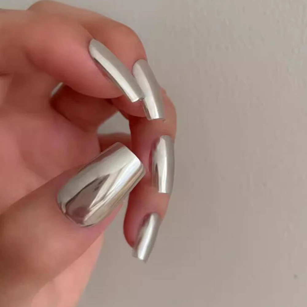 1 szt. Jasny Brokatowy Srebrny Pigment do Paznokci UV Gel Punk Metaliczny Srebrny Efekt Lustra Chromowany Puder do Paznokci Harajuku Manicure Pyłek do Wcierania # &