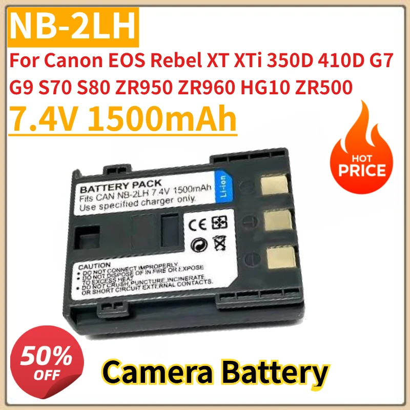 High Quality New 7.4V 1500mah NB-2LH Camera Battery for Canon EOS Rebel XT XTi 350D 410D G7 G9 S70 S80 ZR950 ZR960 HG10 ZR500