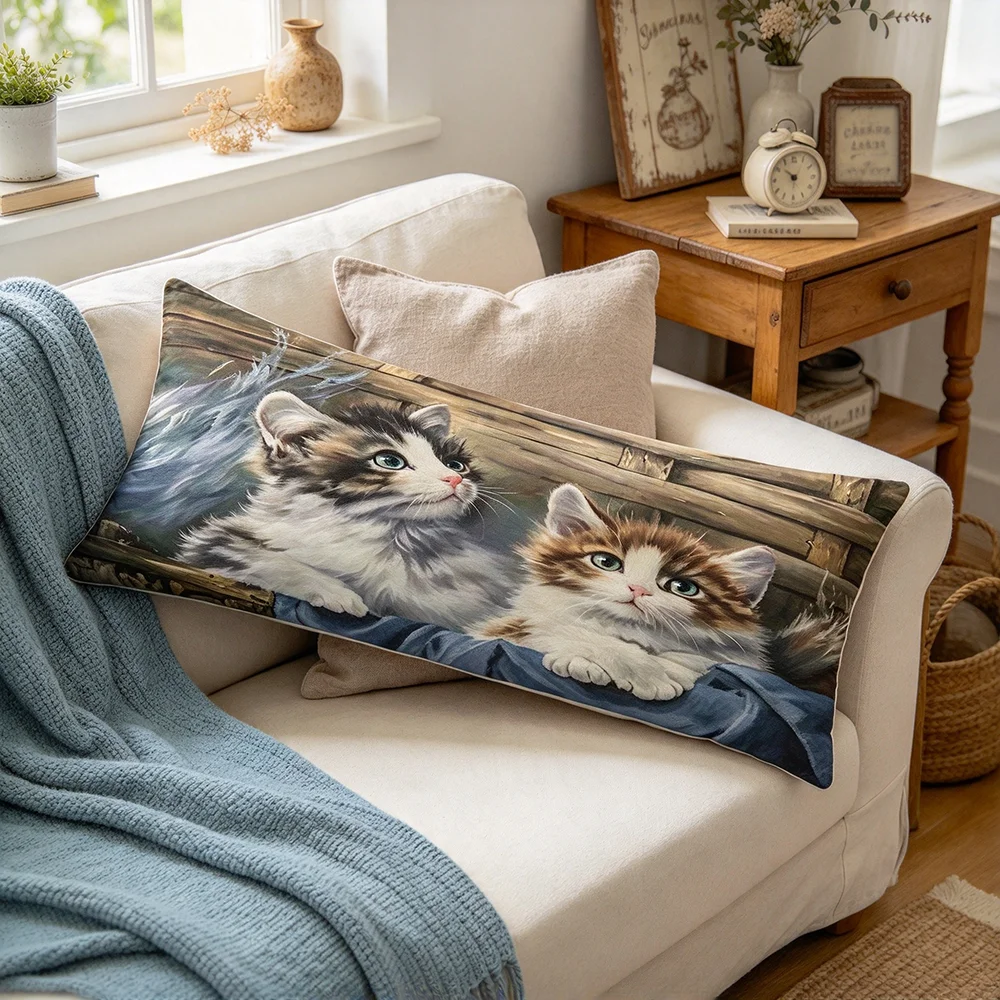 Realistic Cat Basket Print Rectangle Pillow Covers, Home Decor, Sofa Couch, Bedroom Living Room, Polyester, Machine Washable