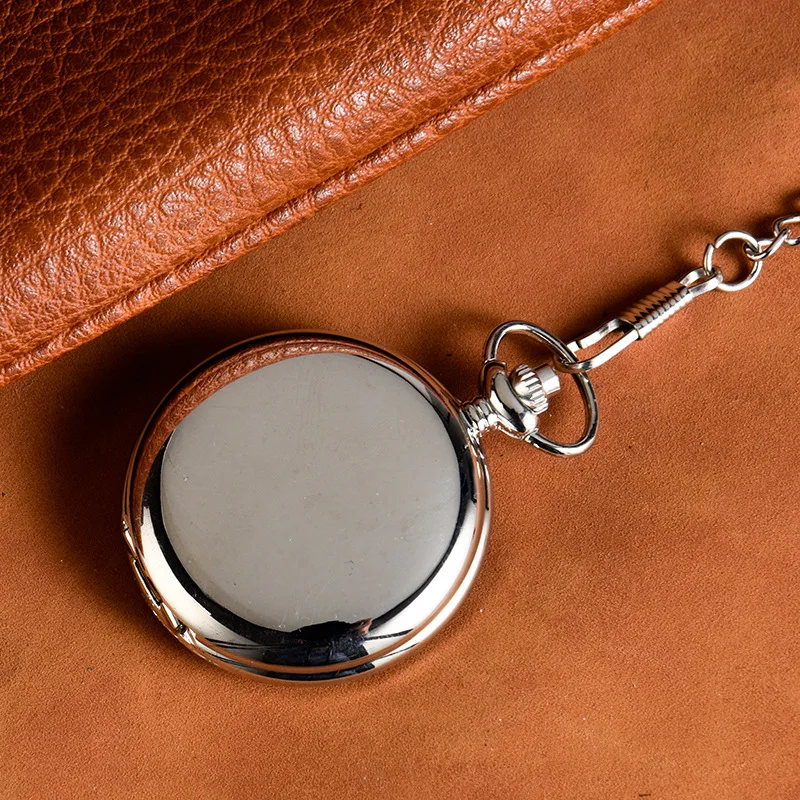 Vintage Luxury Smooth & Matte Sliver Case Quartz Pocket Watch for Men Roman Numeral Fob Chain Necklace Pendant Clock for Gifts