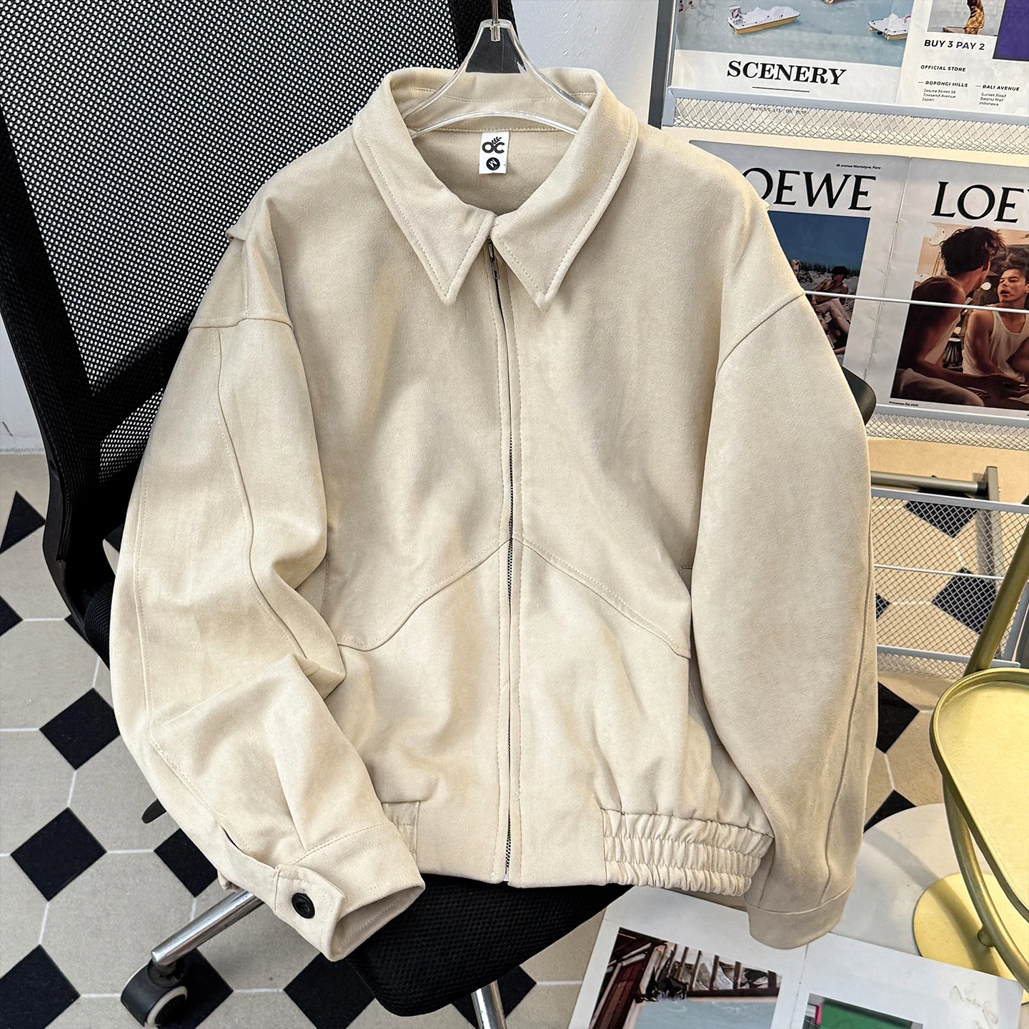 

Men's Suede Jaet Casual Loose Fit Vintage American CleanFit ape Retro Leisure Coat Lapel Collar Long Sve Regular Length