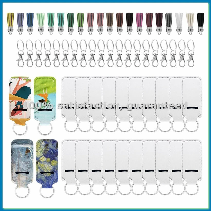 60pcs Sublimation Chapstick-Holder Blanks, Bulk Neoprene Lip Balm Holder Keychain, DIY Sublimation Blanks-FABY
