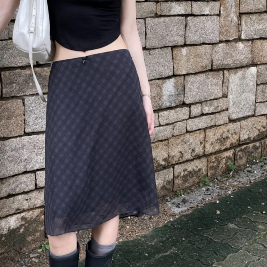 

Women's Chic Spring New Faionable Plaid Retro f-length Skirt Bodycon Skirt Versatile Cheered Pattern Mid-length Dr