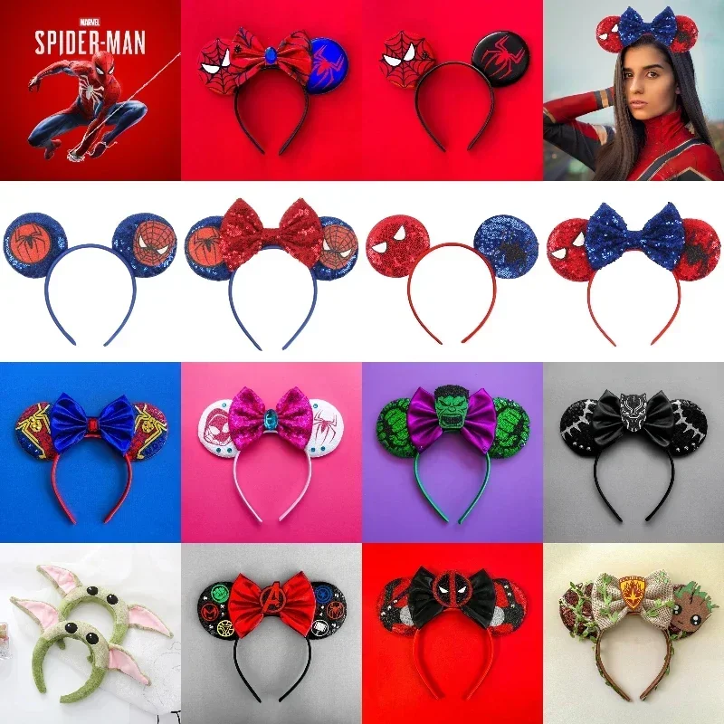 Marvel Spider-Man Hair Accessories Women Avengers Hairbands Girl Spider-Man Mask Ears Head Bands Kids Cosplay Superhero Headwear