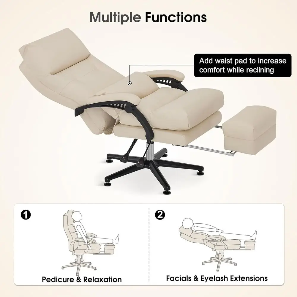 Cadeira de salão reclinável com apoio para os pés, 360 °   Cadeira giratória, altura ajustável, cadeira de cílios de couro sintético macio para tratamentos faciais, extensão de cílios