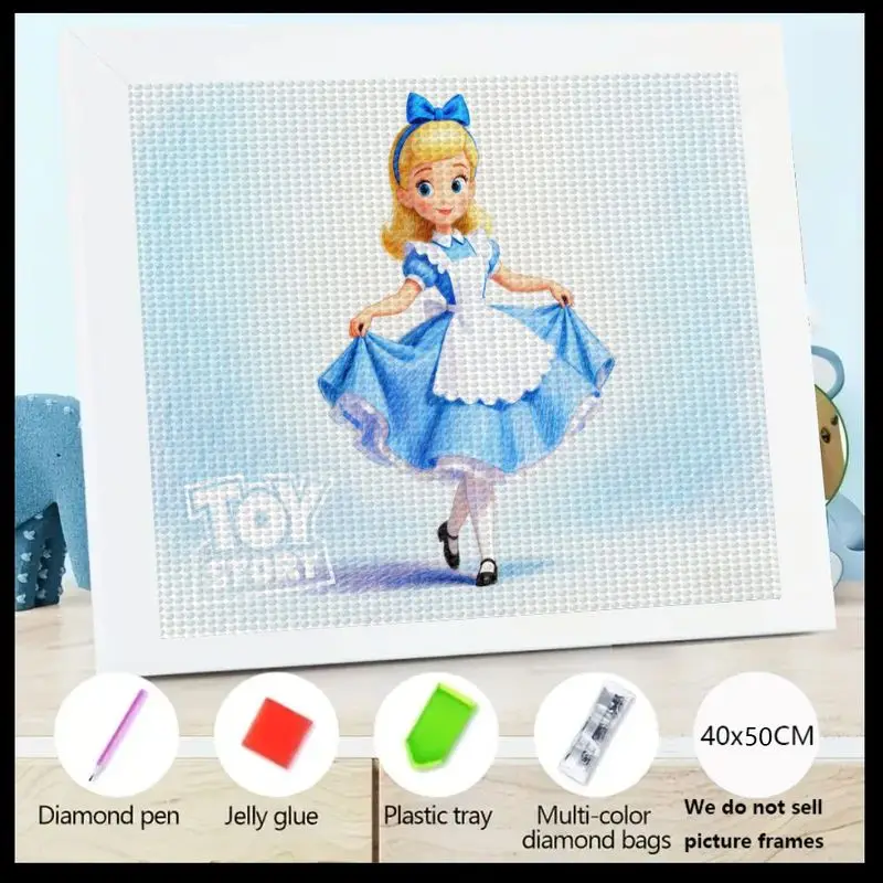 

5D DIY Полный дрель Набор для алмазной живописи, милая мультяшная блондинка для девочек в синем платье, дизайн персонажа сказочной принцессы, размер 40x50 см