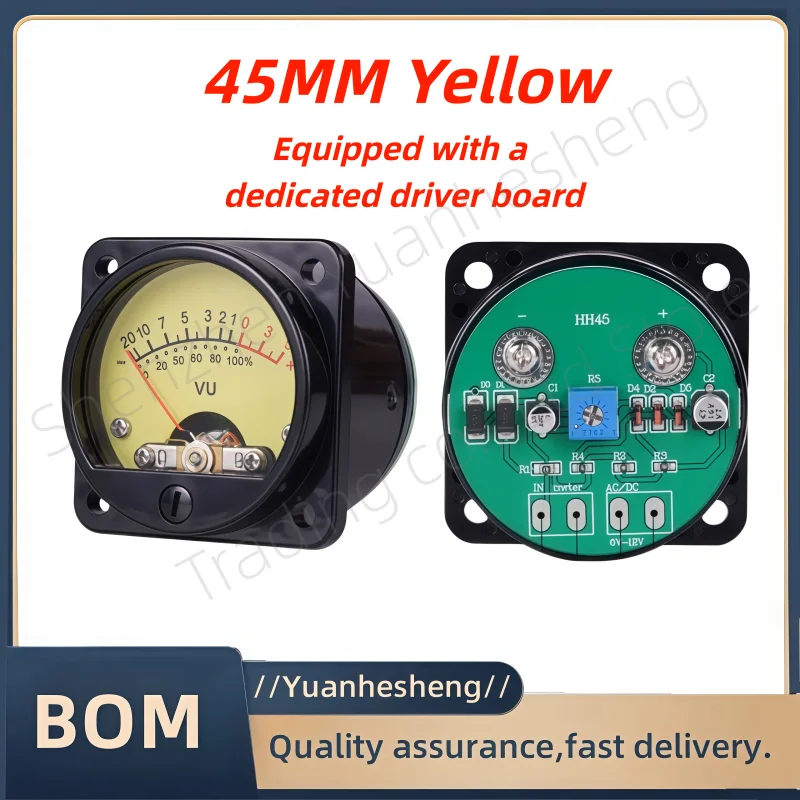 2pcs/45MM VU MeterLevel meter stereo audio player panel signal strength display adjustment device with a driver