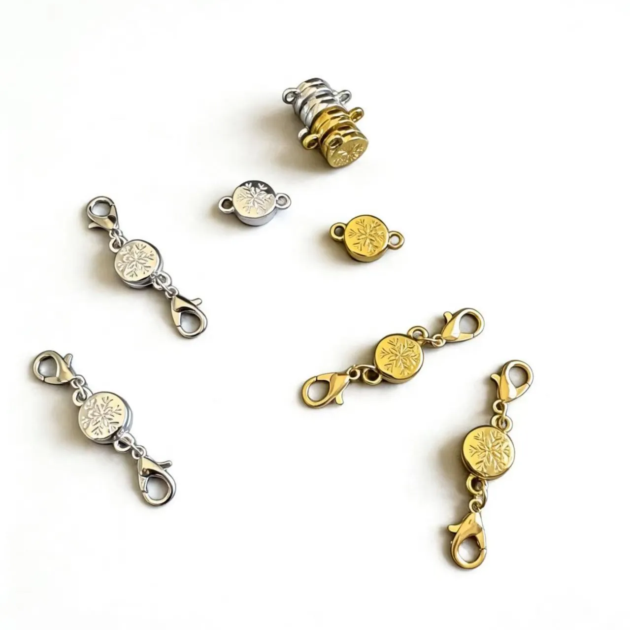 Round Snowflake Engraved Magnetic Clasp, Lobster Clasp for DIY Bracelet Necklace Closure Jewelry Connectors