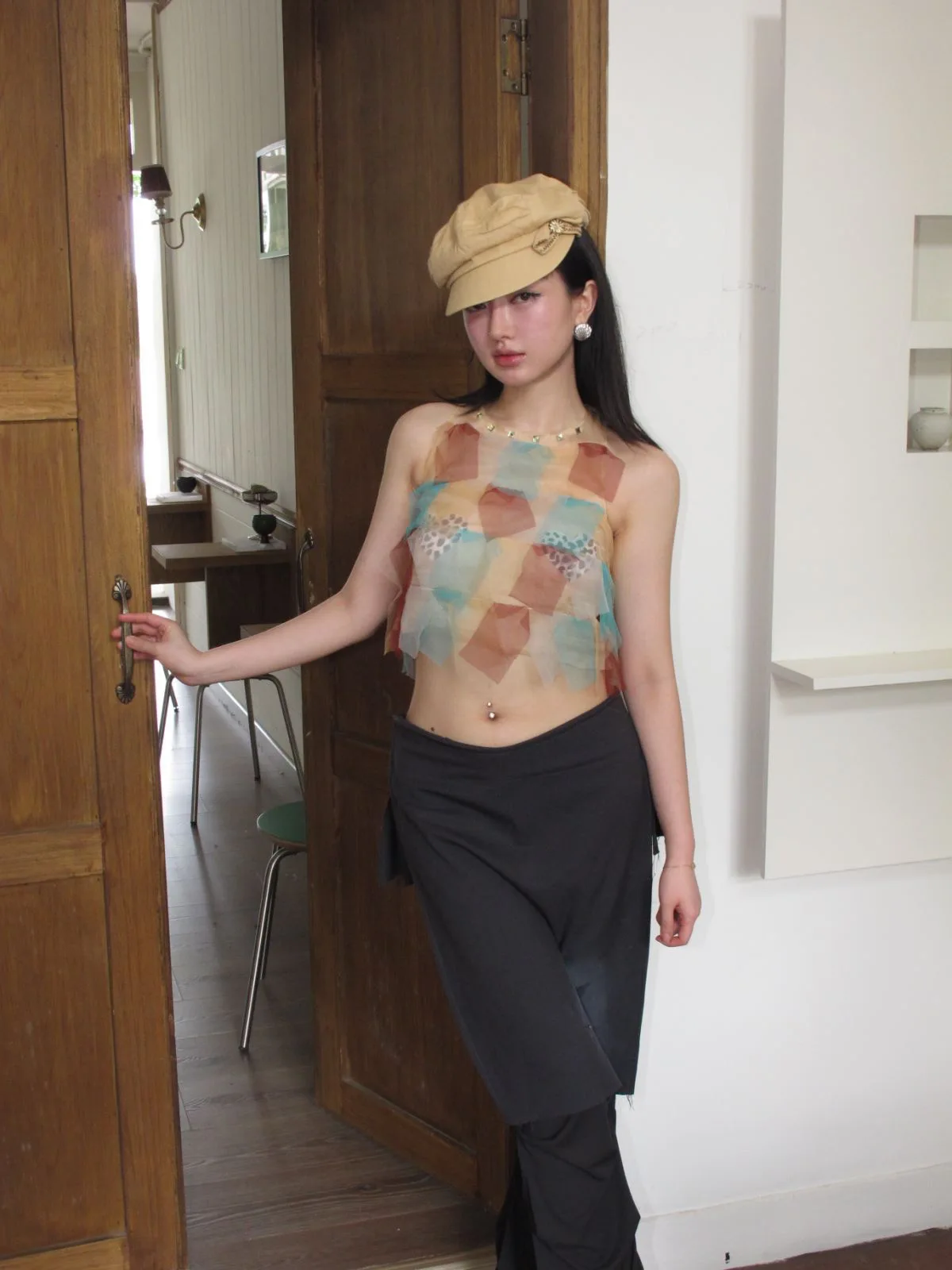 

OOK Amber Caramel Edition Limited Edition 00% Silk Authentic Silk Art Oil Painting Drifting Silk Top Women's Fas...