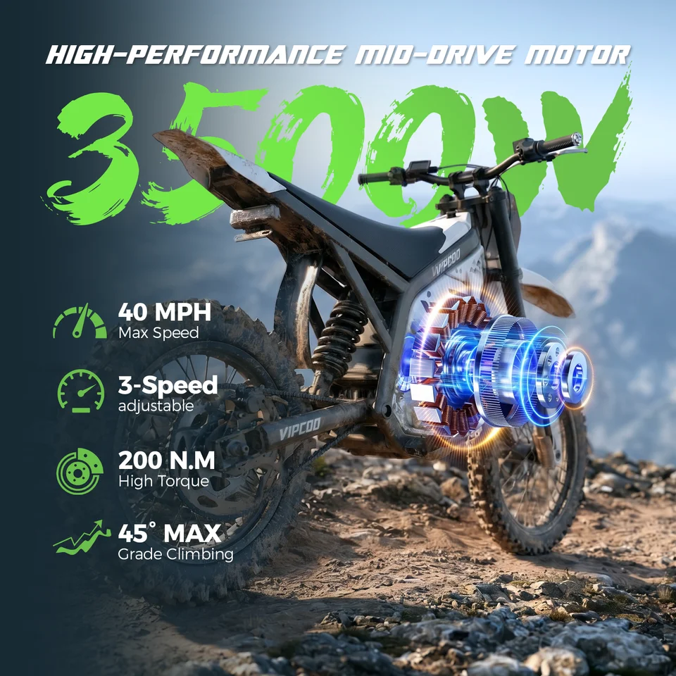 Electric Bike VIPCOO H2 3500W 48V 23AH Electric Motorcycle 12/14" Fat Tire Dirt Bike for Teenagers and Adults image 4