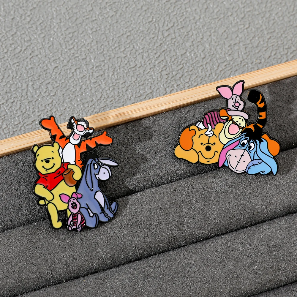 2 Pcs Cartoon Animal Brooch Cute Pooh Bear Eeyore Tigger Piglet Enamel Pin Metal Badge Jewelry Clothing Backpack Accessories