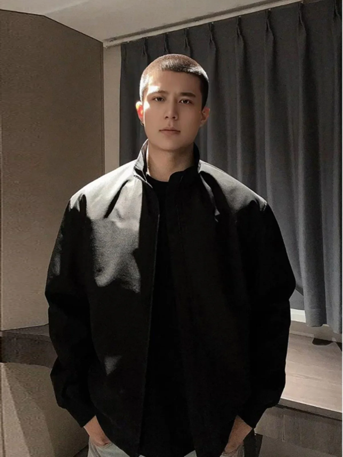 

Bla Stand Collar Pilot Jaet Men's Spring Autumn Faion High-End Feelings Cleanfit Fce Windproof Long Sve Zipper Cl...