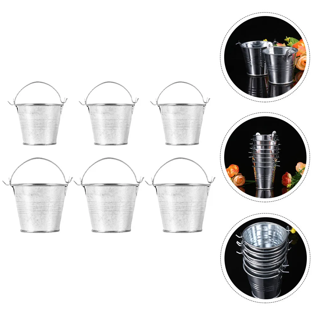 

6Pcs Small Metal Buckets Miniature Iron Buckets Mini Garden Decor Dollhouse Props Miniature Gardening Toy