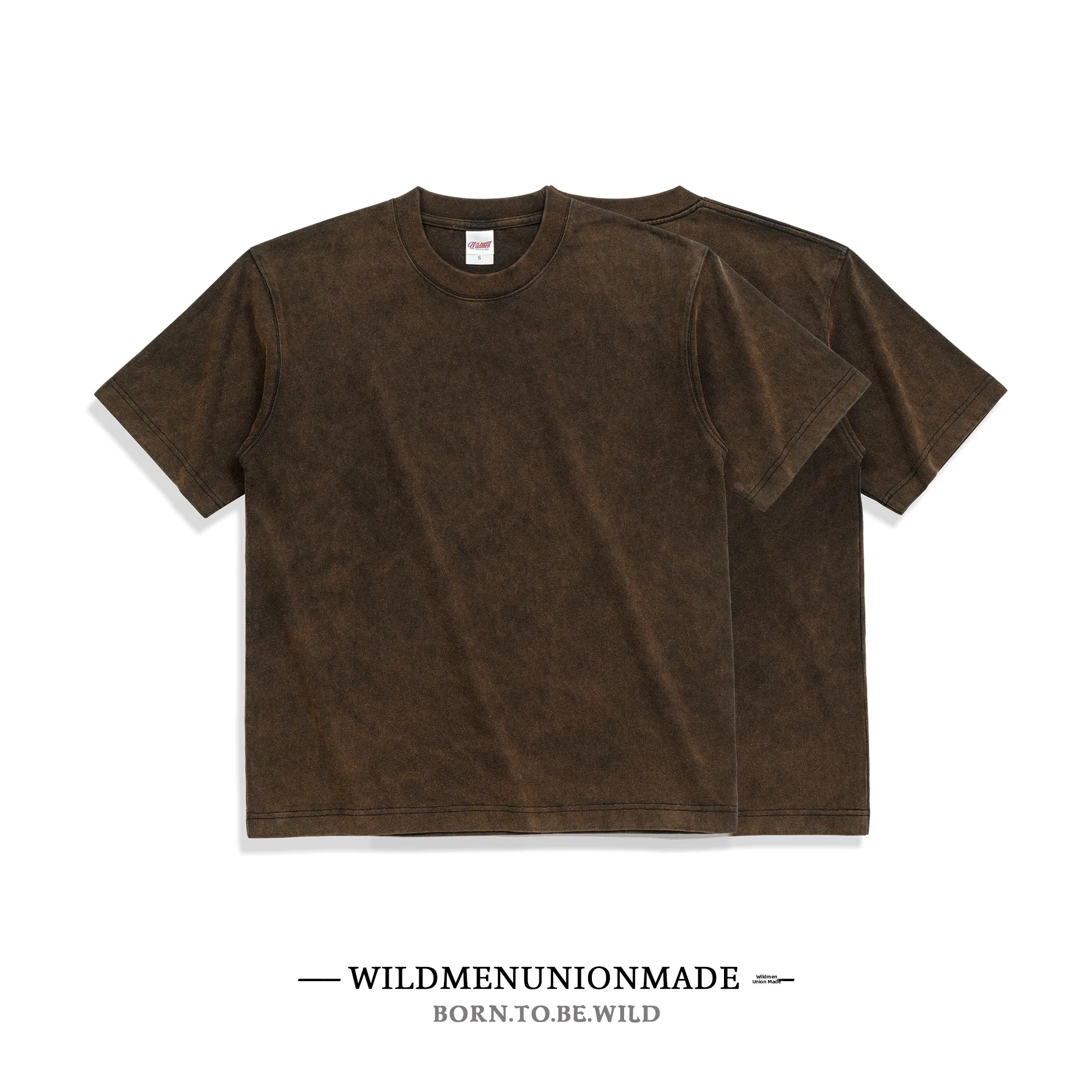 

Мужская винтажная футболка Wildmenmade из хлопка, свободного кроя, с коротким рукавом, плотная (300 г), классический круглый вырез, цветная