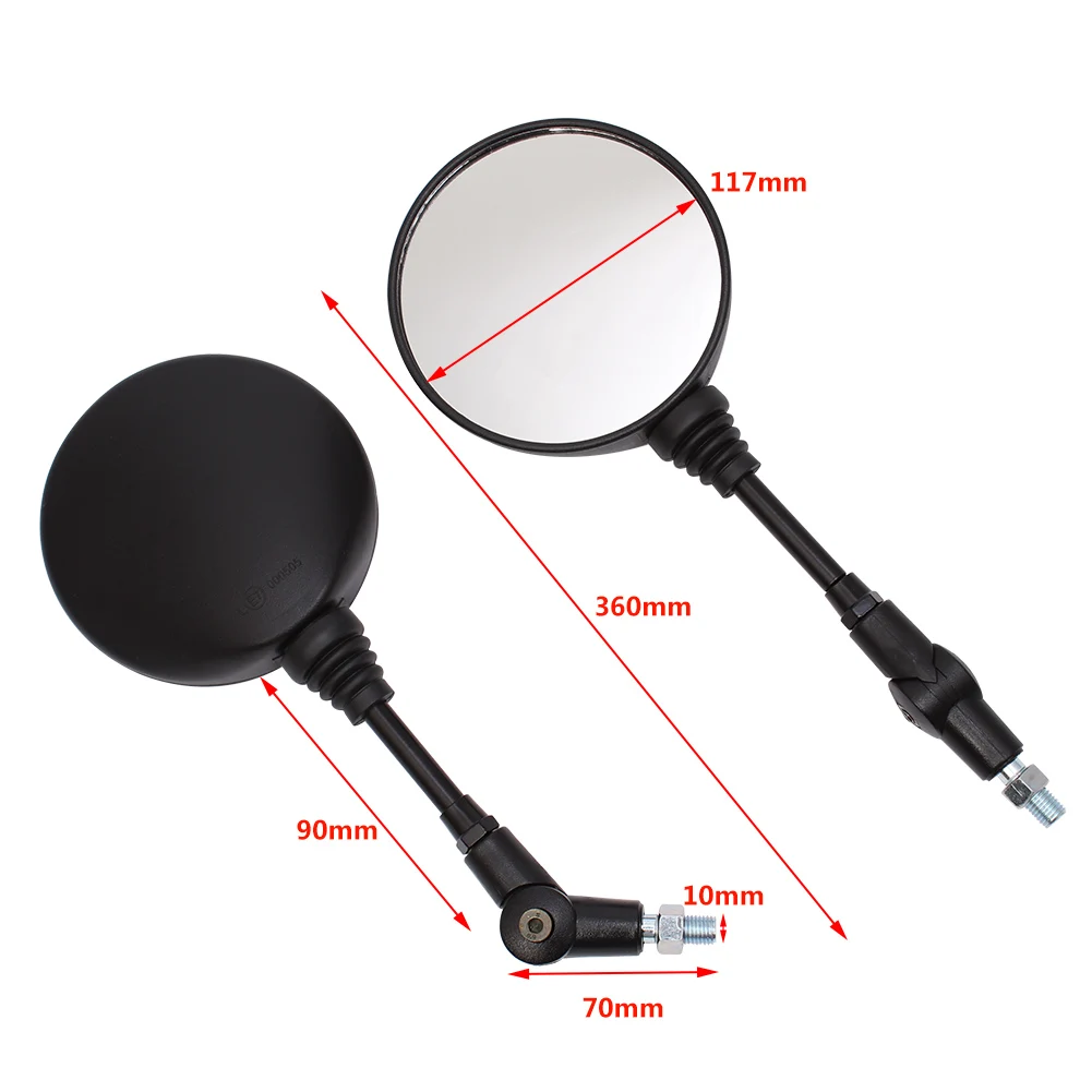 Motorcycle Black Universal 10mm Side Mirror Rearview Mirror Anti-fall Folding Round Mirror