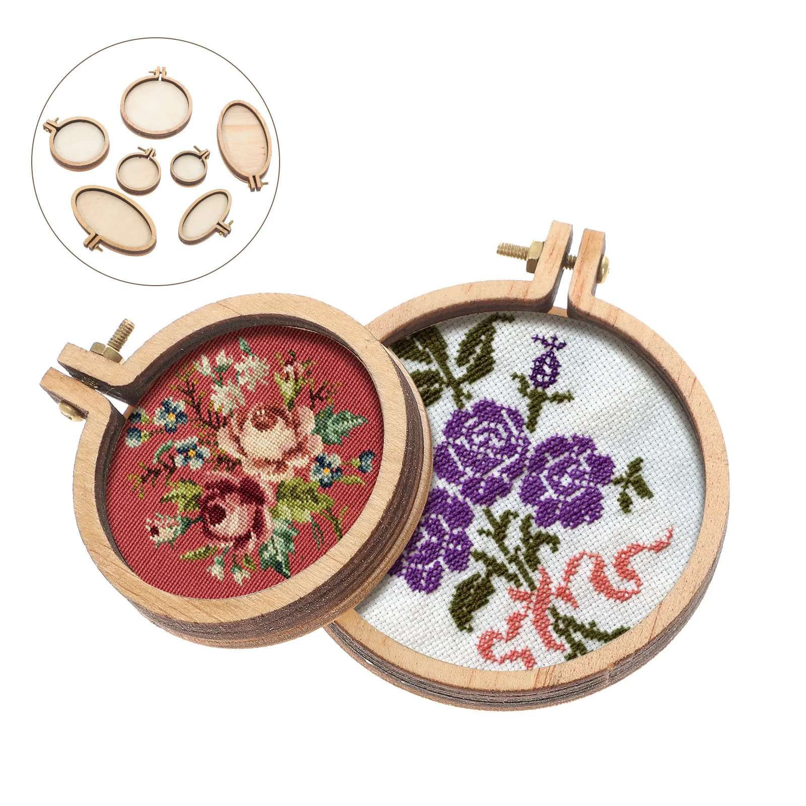 

16Pcs Decorative Embroidery Circles Vintage Mini Crossing Stitch Frames for DIY Pendant Craft Home Wall Art Craft Hobby Supplies