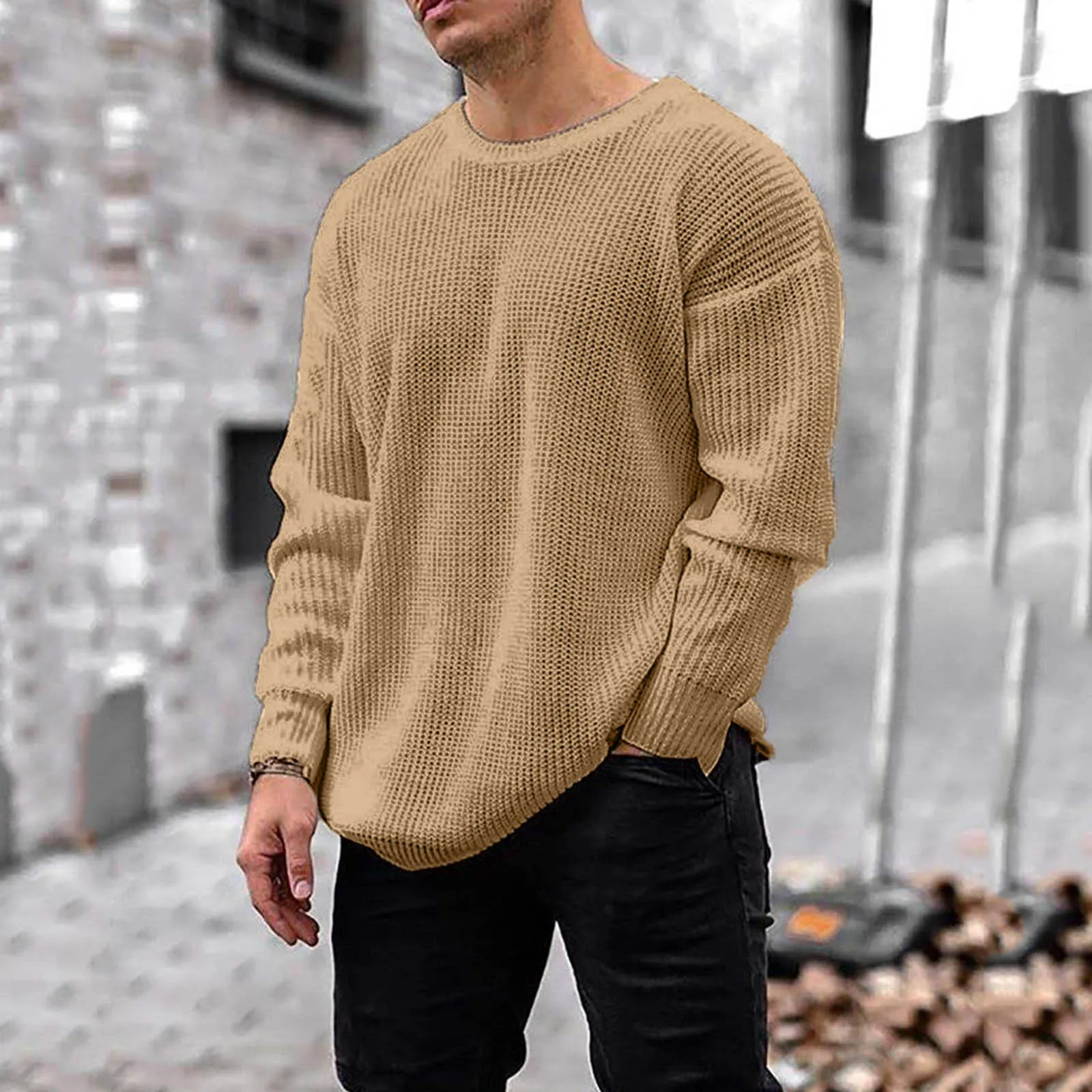 Men Autumn Winter Long Sleeve Solid Sweater Loose Cotton Sweater Pullovers Men High Elasticity Fashion Male Pullover