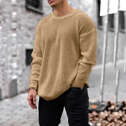 Suéter sólido de manga larga para hombre, Jersey de algodón suelto, de alta elasticidad, a la moda, Otoño e Invierno