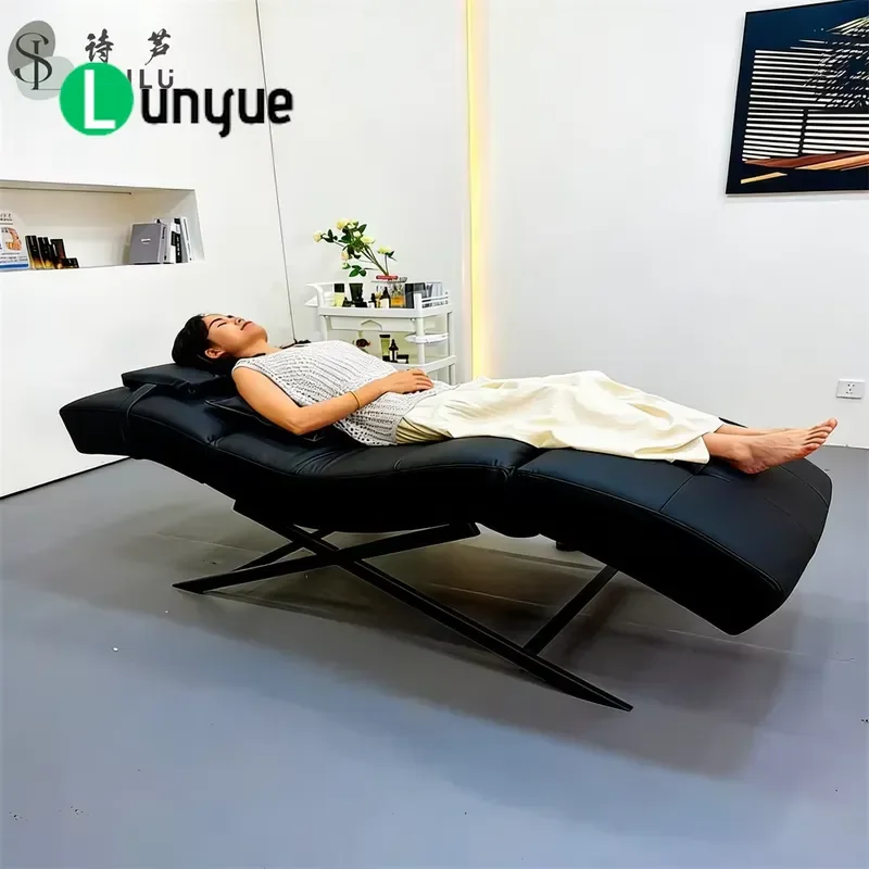 S Shaped PU Leather Beauty Bed Adjustable Height Modern Design For Hotel Use High End Facial Massage Table