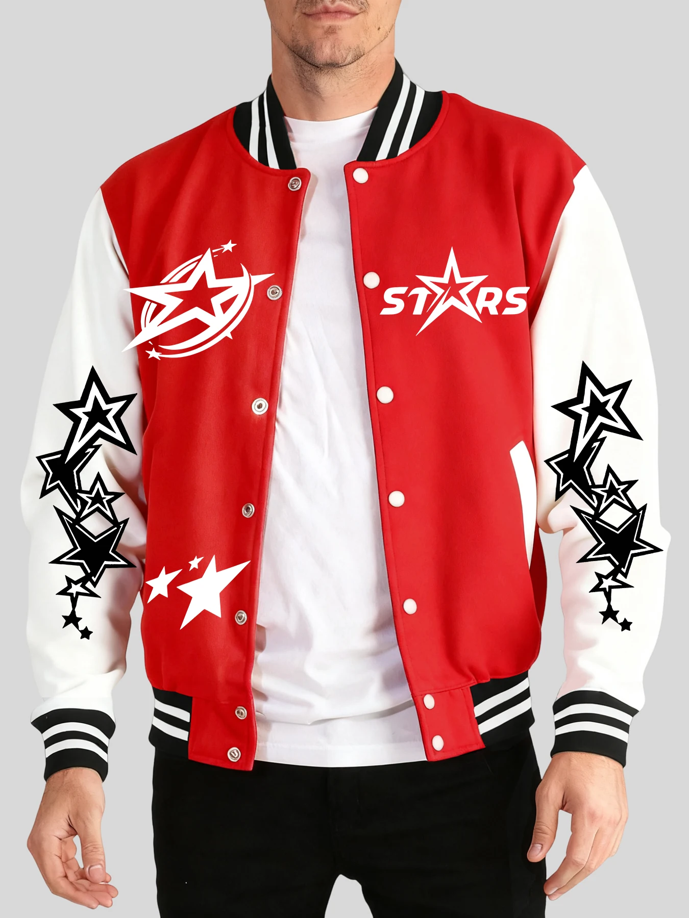 

Art Letter Stars Print New Fashion Jacket Unisex Oversized Comfy Tops Casual Basics Sportswears Autumn Winter Baseball Uniform