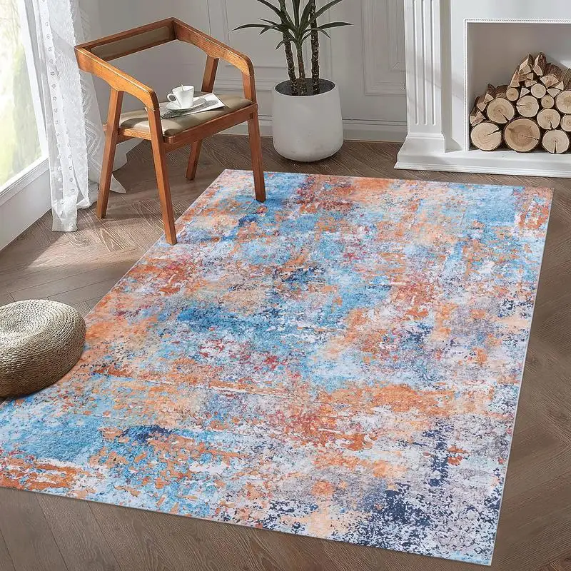 

9x12 Area Rug for Living Room, Washable Low-Pile Non-Slip Rug, Foldable Kid & Pet Friendly, Multi Color Area Rugs for Bedroom &