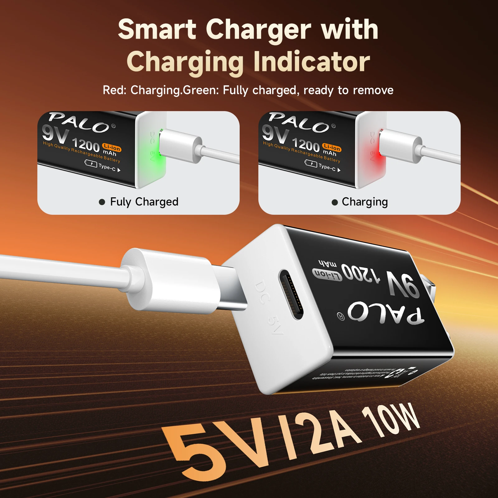 PALO 1200mAh 9V Rechargeable Battery 6F22 9V USB Charging Lithium Li-ion Batteries For Metal Detector Model Microphone Toy