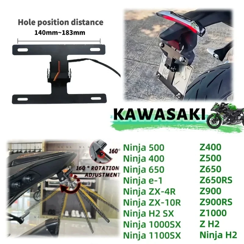 

For Kavvasaki Ninja 400,Ninja50,Ninja650 Motorcycle Electric Folding New 180Direction License Plate Holder One-click start,Bests