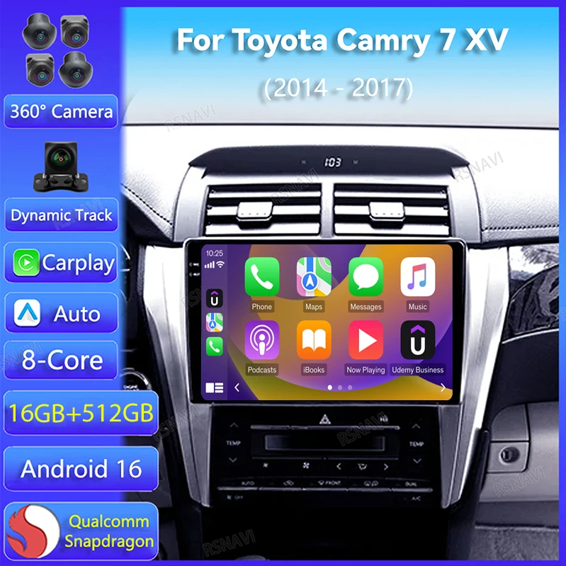 Android 16 Carplay Auto For Toyota Camry 7 XV 50 55 2014 2015 - 2017 Car Radio DSP Navigation Video Stereo 2Din Player Head Unit