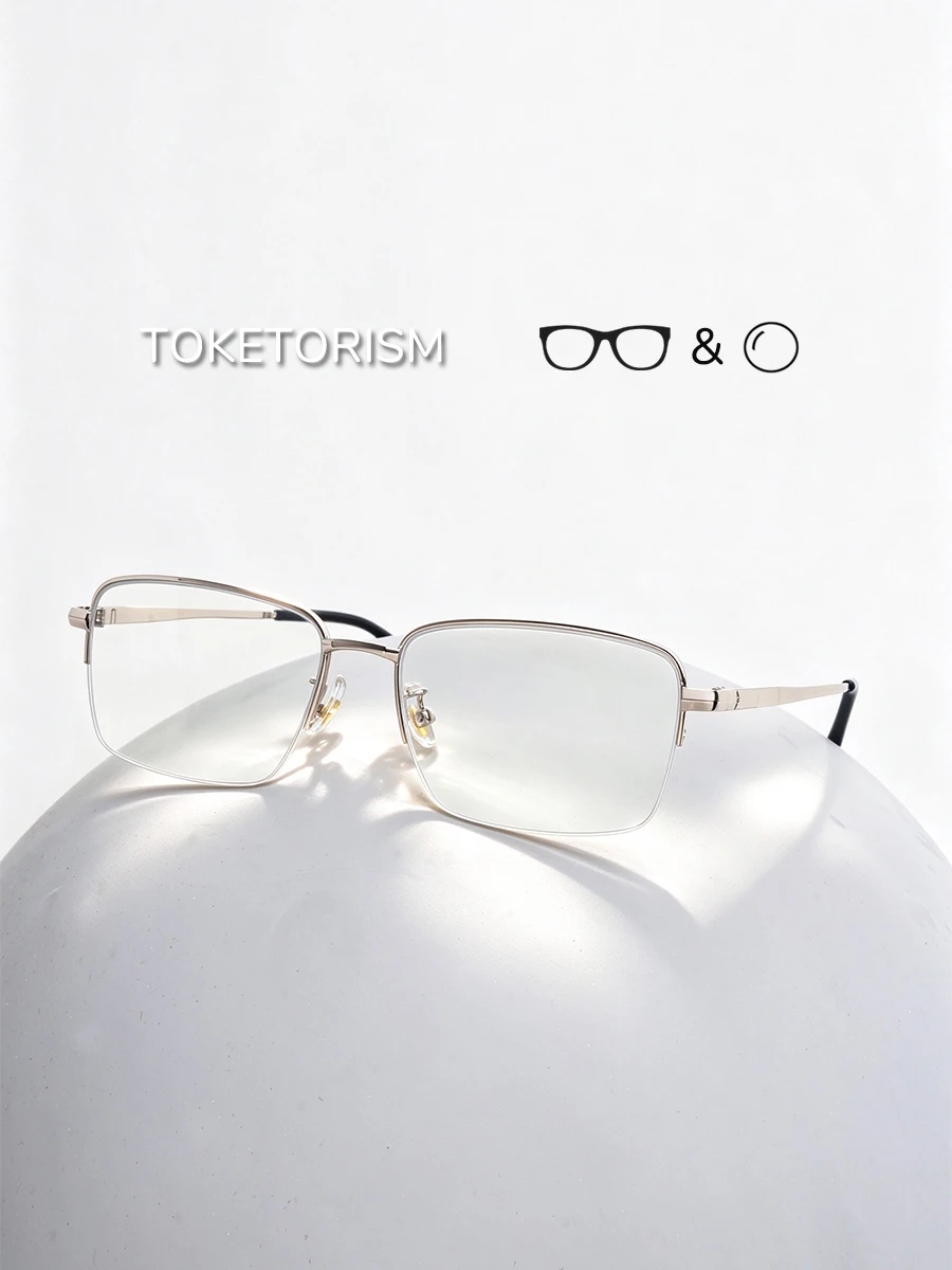 Toketorism Men's Semi-Rimless Metal Optical Eyeglasses Frame Women's Anti Blue Prescription Myopia Reading Lenses