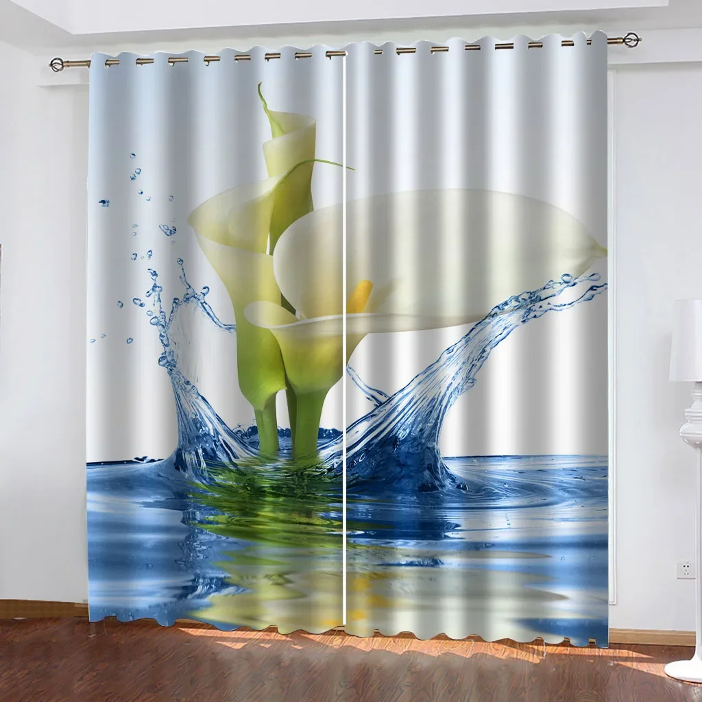 

HUANZHUANG Blackout Curtains White Flower Art Drapes For Bedroom Living Room 2 Panels Set, Room Darkening Window Treatments