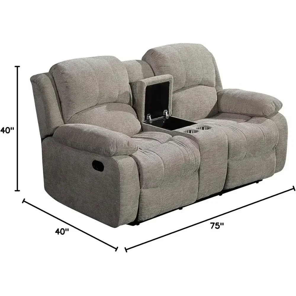 Reclining Sofa Set with Drop Down Table and Cupholder, Living Room Loveseat Glider Chair (Light Grey)
