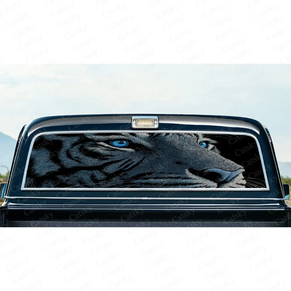 Striking Tiger with Artistic Dark Toned Textural & Fierce Motif Design Decal, Car Rear Window Sticker, Waterproof Self-Adhesive