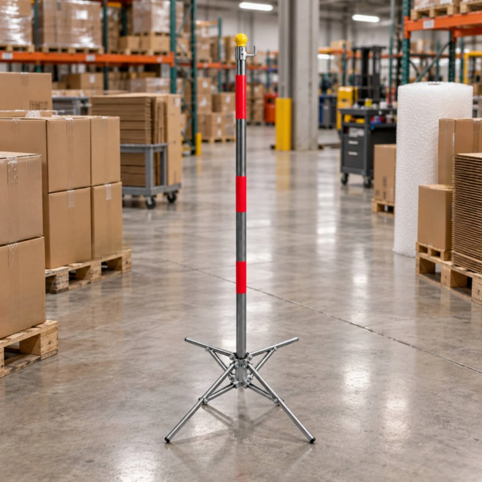 Freestanding Safety Barrier Post with Folding Base Quick-Deploy Umbrella-Base Safety Barrier Post Lightweight