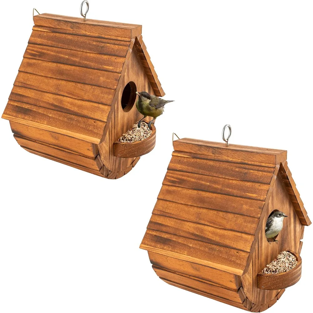 Set of 2  Bird Houses for Outside,Outdoor Bird House Bird Families Bluebird Finch Cardinals Hanging Birdhouse for Garden