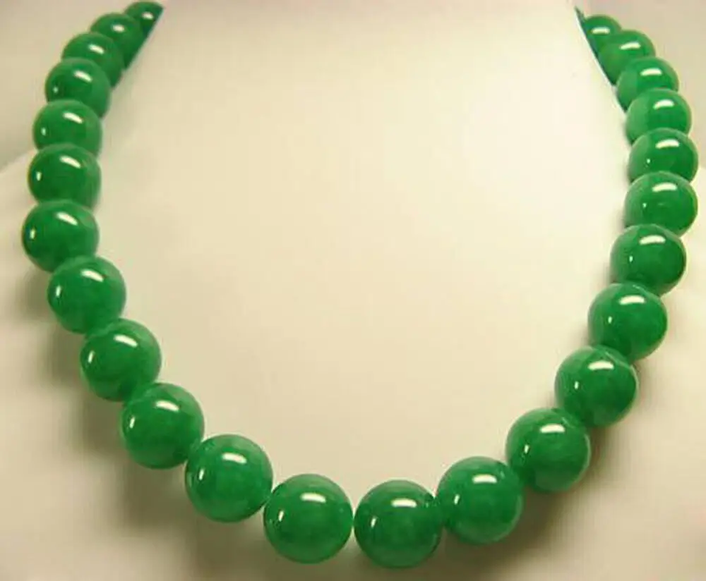 

BEAUTIFUL NATURAL GREEN JADE 12MM ROUND GEMSTONE BEADS NECKLACES 18" STRAND