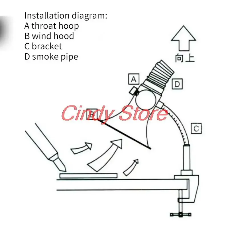 Assembly Line Soldering Fume Hood Extraction Hoods Fume Exhaust Hoods with Flexible Hose and Clamps Suction Vent Assembly