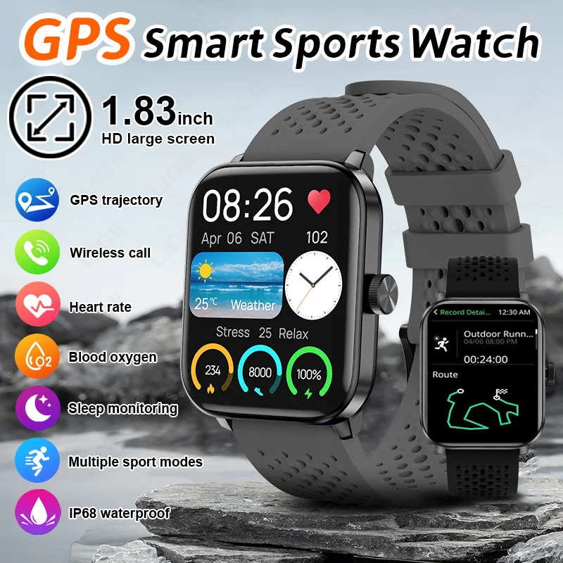 

LIGE New Outdoor Sports GPS Smart Watch Men 1.83" HD Screen Make Receive Phone Calls Health IP68 Waterproof Man Smartwatch 2025