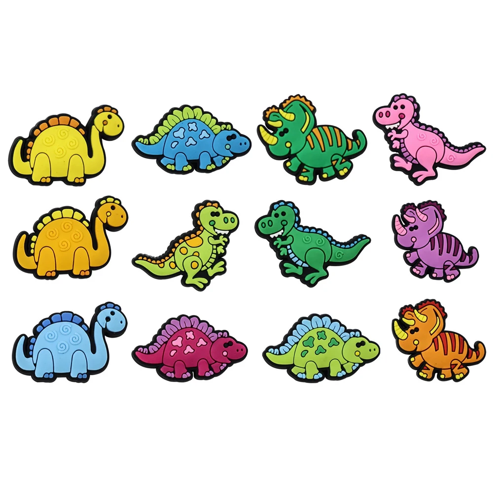 6-12PCS Cartoon dinosaur T-Rex & Triceratops Shoe Charm Mix Wholesale PVC Decor Buckle Detachable DIY Waterproof To X-mas Gift