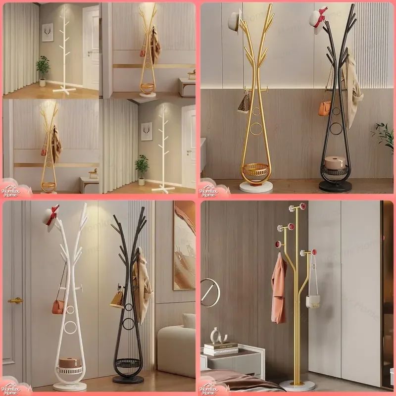 Modern Simple Floor Coat Rack Vertical Carbon Steel Clothes Hanger Light Luxury Open Design for Bedroom Standing Garment