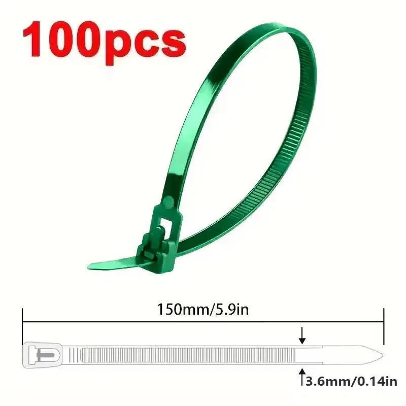 100 Stück wiederverwendbare, selbstsichernde Nylon-Kabelbinder, sichere Befestigung, gemischte Farben, langlebiges, flexibles, geripptes Design für den Innen- und Außenbereich