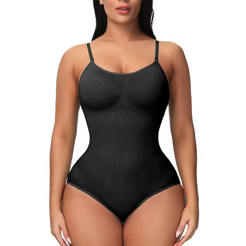 

Super Sale V Neck Spaghetti Strap Bodysuit Compression Body Suits Open Crotch Shapewear Slimming Body Shaper Smooth Out Bodysuit