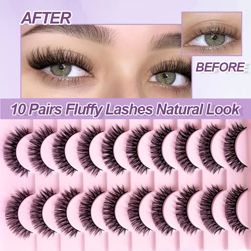 10 paires de faux cils, cils bouclés russes de haute qualité, réutilisables