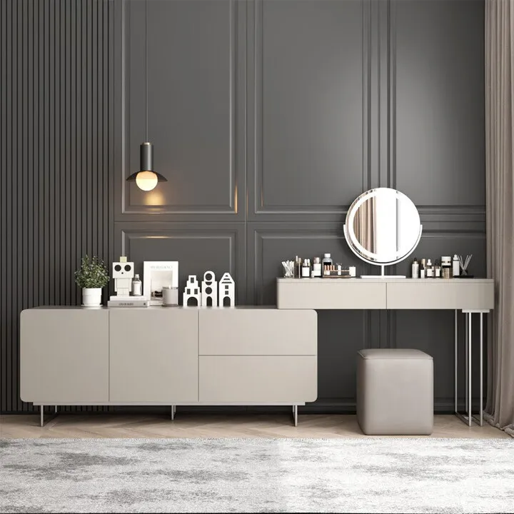 طاولة مكياج خفيفة فاخرة وحديثة وبسيطة من الخشب الصلب لغرفة النوم وخزانة متكاملة ومكتب بجانب السرير Bu #2