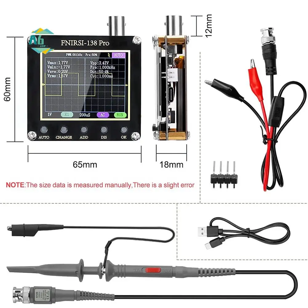 

A60F-LCD Handheld Digital Oscilloscope Kit - 200Khz Digital Oscilloscopes Portable 2.5Ms/S Sampling Rate, 80Khz Pwm, Trigger