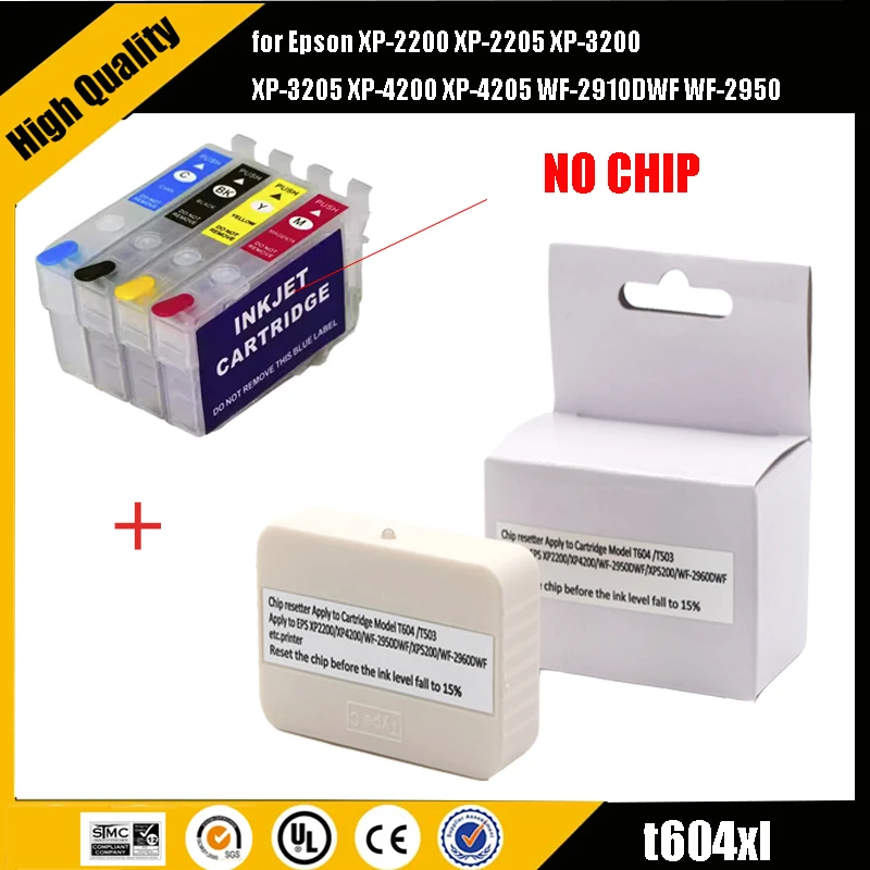 

Europe 604 604XL 604 604XL Ink Cartridge NO Chip+ 100Times Chip Resetter For Epson XP-2200 XP-2205 XP-3200 XP-3205 XP-4200